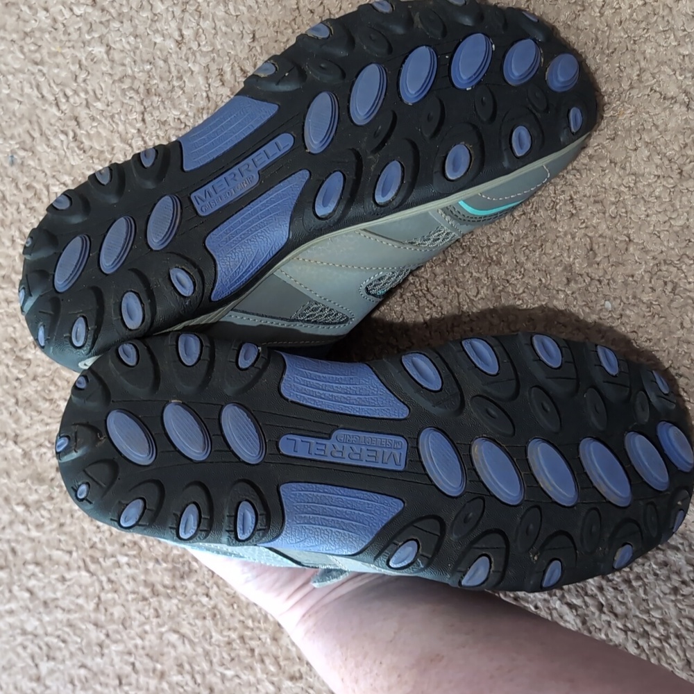 Merrell Trail Chaser Kid's Easy On/Off Outdoor Sneaker SZ 3.5 Gray/Purple/Seafoa - Picture 2 of 10